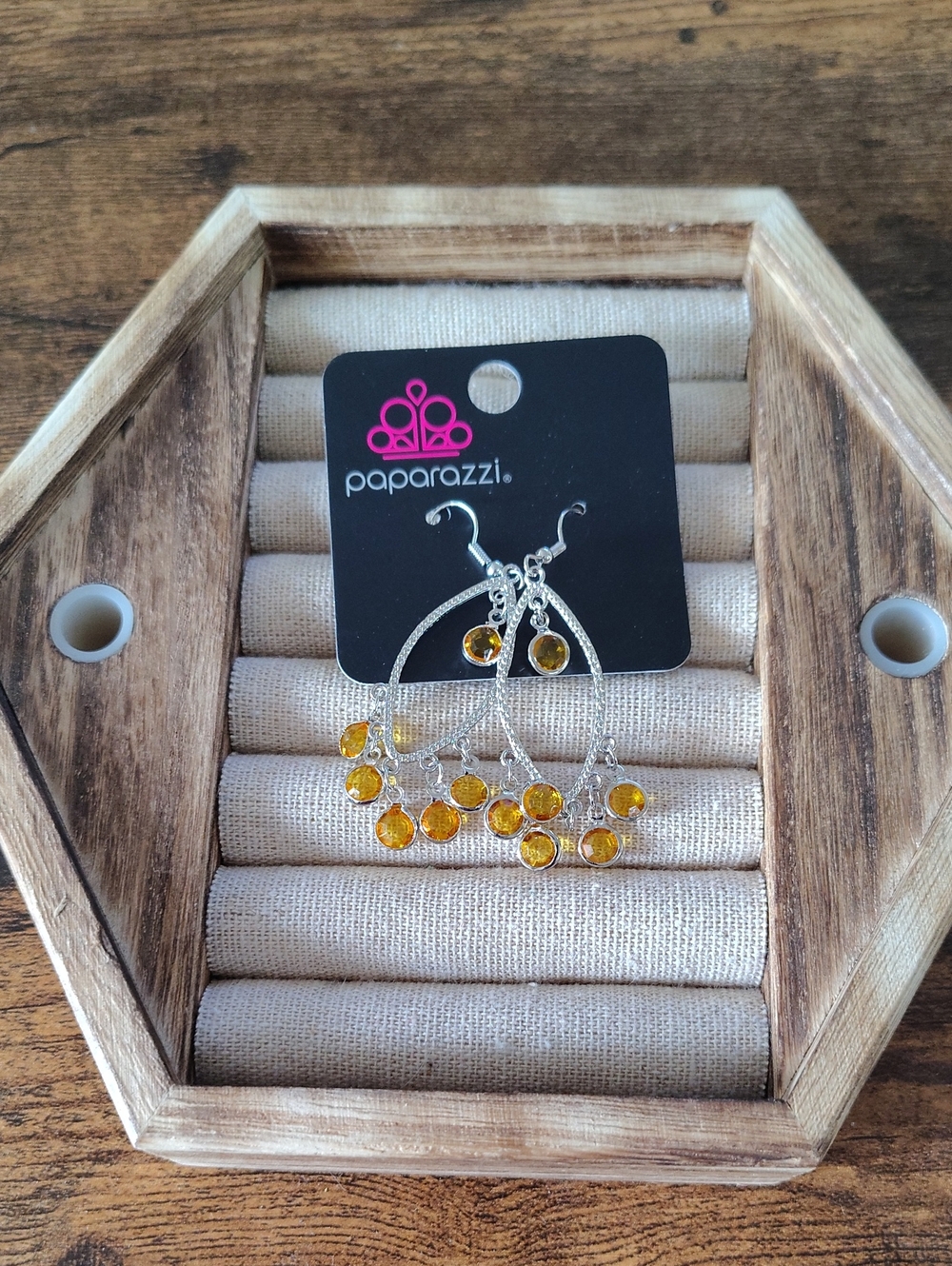 Paparazzi Silver Hoop Earrings with Amber Yellow Stones